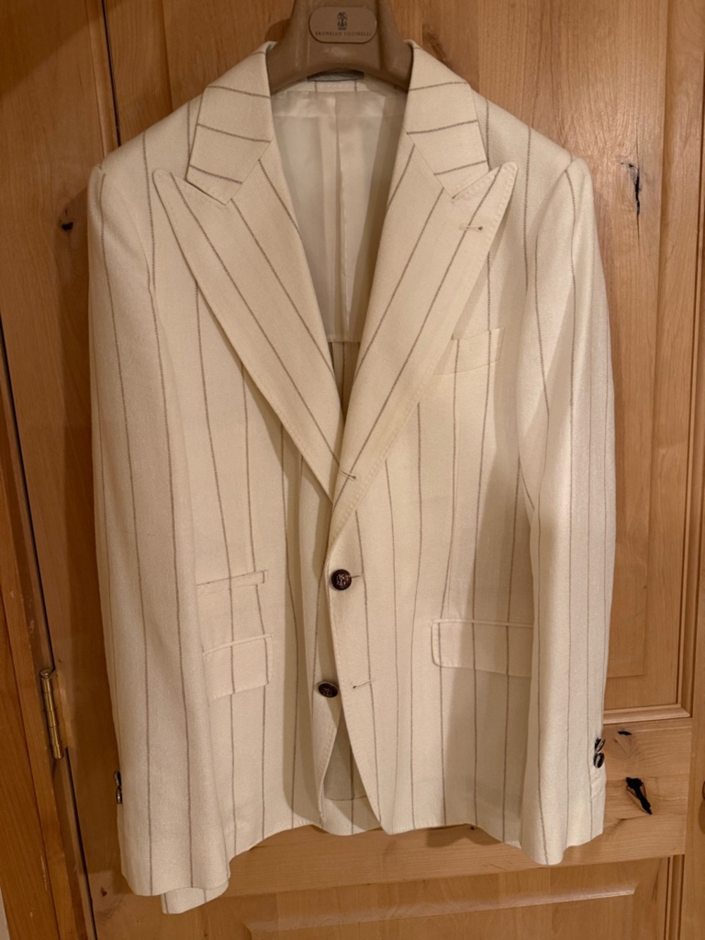 Brunello Cucinelli Cream Pinstripe Blazer